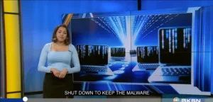 A newscaster introduces a story on a local news show